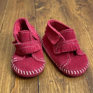 Minnetonka red suede baby moccasins size 2
